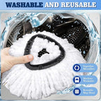 4 Pack Spin Mop Replacements Head Compatible with Oceda EasyWring 1-Tank System,Microfiber Spin Mop Refills Head,1 Mop Scrub Brush + 1 Mop Base + 4 Pack Cleaning Floor Mop Head（White)