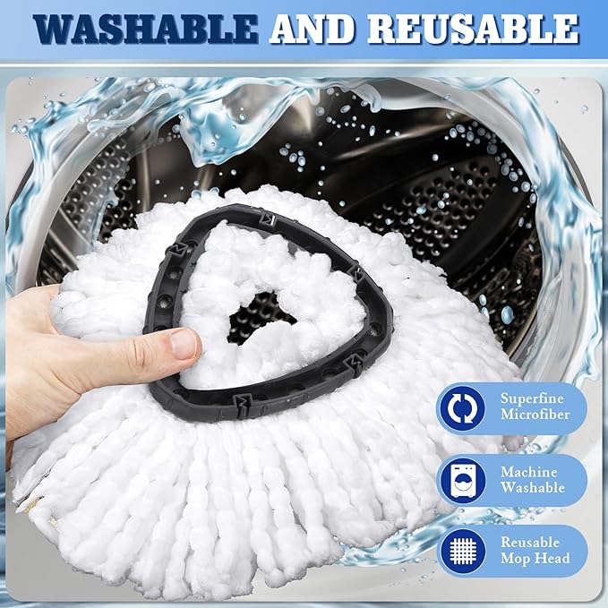 4 Packs Spin Mop Replacement Heads Compatible with Oceda EasyWring 1-Tank System, 30-58" Mop Handle,Scrub Brush and Base Combo Set,Mop Refills Easy to Replace and Cleaning (White,1-Tank)