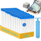 12 Pack Medium Travel Vacuum Storage Bags, Portable Vacuum Seal Bags for Clothing Travel with Pump, Space Saver Bag for Luggage Suitcases Clothes Bedding Seasonal Storage