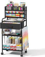 Art cart, 3 Tier Rolling Cart - Utility Cart with Storage Drawer and Wheels, Versatile Art & Craft Organizer for Home, Office, or Studio Ideal for Storing Brushes, Paints (Black)