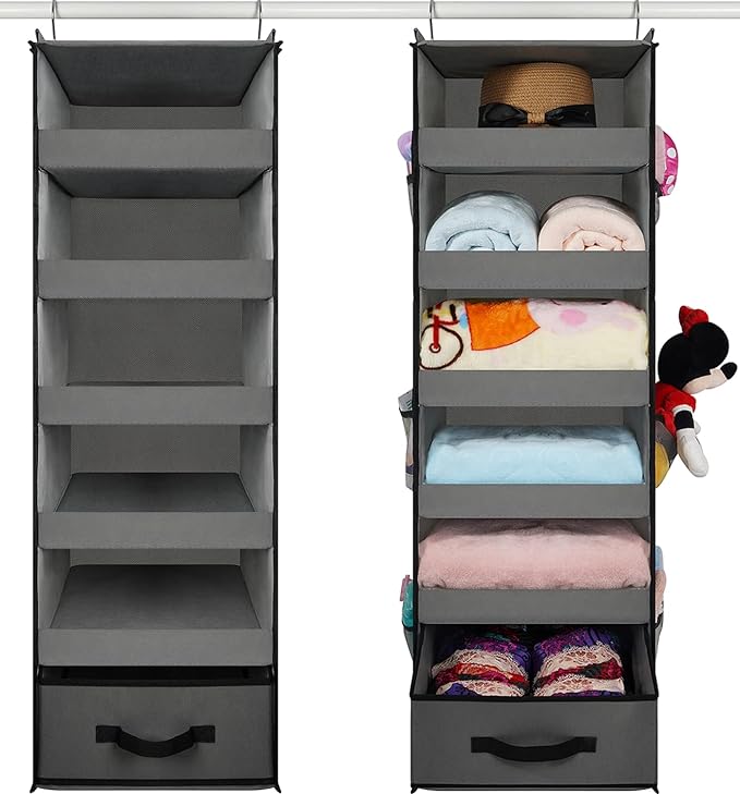 VICTORICH All-IN-ONE Over the Door Organizer, Super Behind the Door Storage Organizer with Door Rack and Large Clear Windows, Wall File Organizer, Hanging Organizer (Big Mesh Grey)