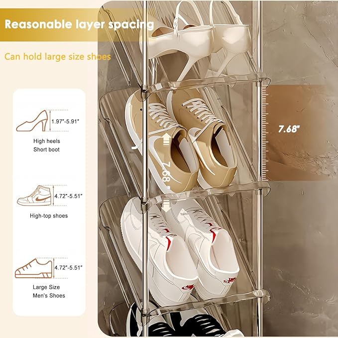 Tumecos 4-Tier Plastic Detachable Shoe Rack,Vertical Shoe Storage Organizer Holder,Free Standing Shoe Racks,Stackable Storage Shoe Cabinet,Narrow Shoe Shelf for Entryway or Bedroom,Space Saving