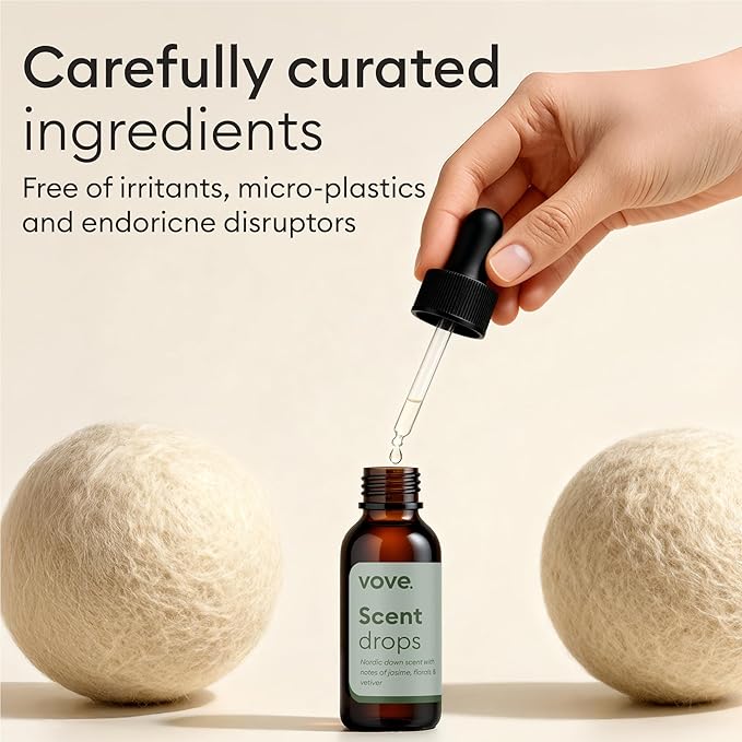 Vove Nordic Dawn Scent Drops, Jasmine Florals Vetiver - Laundry Fragrance Oil with Glass Dropper, Scent Booster, Pairs with Dryer Balls, Hypoallergenic, Biodegradable Musk, FSC-Certified Packaging