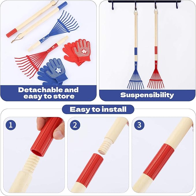 2PCS Garden Tool Rakes with Hardwood Handle, Garden Lawn Rake Leaves Lightweight Cute Rakes with Heads for Fall Garden Tools Gifts