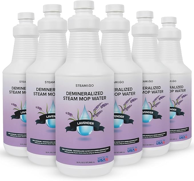 Steam & Go Demineralized Water for Steam Cleaner - PVC-Free Floor Cleaning Solution Compatible for All Steam Mops - Multi-Surface Cleaner for Home Surfaces - Lavender Scent, 32 oz (Pack of 6)