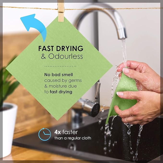 SUPERSCANDI 10 Pack Swedish Dishcloths for Kitchen - 100% Biodegradable & Compostable Reusable Paper Towels Washable, Food-Safe & Without Plastic - Dish Rags Suitable for Any Surface, Apple Green