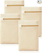 4Pcs Cotton Mesh Laundry Bags for Delicates,Breathable Mesh Garment Bag for Washing Machine,Travel Wash Bags with Zipper for Bras,Underwear,Socks,Baby Clothes,Laundry Dorm Room Essentials(S)