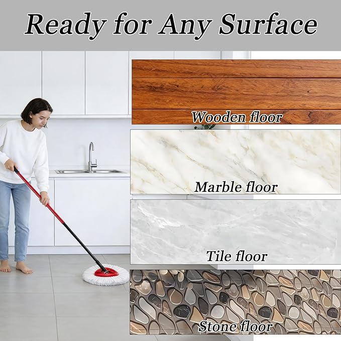 4Pcs Mop Heads Replacement,Spin Mop Replacement Head Compatible with Cedar Easywring 1-Tank System,Including 2 Spin mop Replacement Heads,2 Brush Head Machine Washable & Easy to Replace