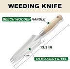 SUMIO 13.3" Alloy Steel Garden Trowel with Forked Tip and Depth Markings, Weeding Knife for Root Cutting, Transplanting, Digging, and Slit Weeding