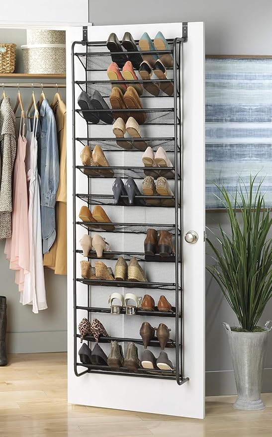 Whitmor Over The Door Shoe Organizer, Holds up to 36 Pairs of Shoes, Shoe Organizer for Closet, Metal & Mesh, Black