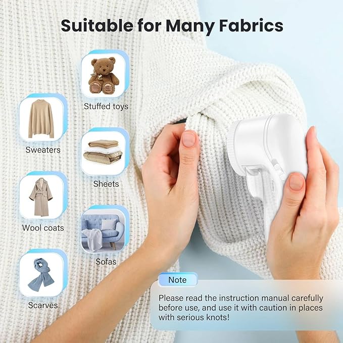 Fabric Shaver, Lint Remover for Clothes, Electric Lint Remover with 3 Replaceable Blades, Removes Fabric Pills, Rechargeable Sweater Defuzzer Pill Remover (White)