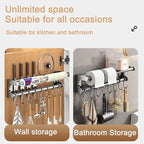 Hanging Wall Mount Knife Wall Mount,Kitchen Utensil Hanger,Space-Saving Kitchen Utensil Rack with Hooks,Kitchen Storage Shelf for Utensils Spatula Spoon, Easy to Clean (Grey, 50CM+10Hook)