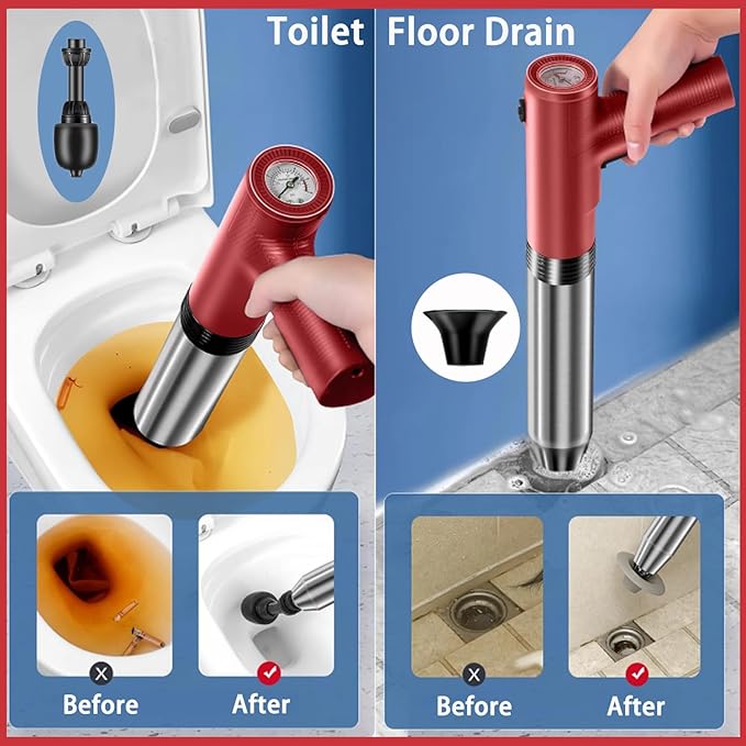 Electric Toilet Plungers For Bathroom Heavy Duty Drain Clog Remover Air Plunger High Pressure Toilet Unclogger Unclog Toilet Drain Unclogger Tool Drain Snake Toilet Clog Remover