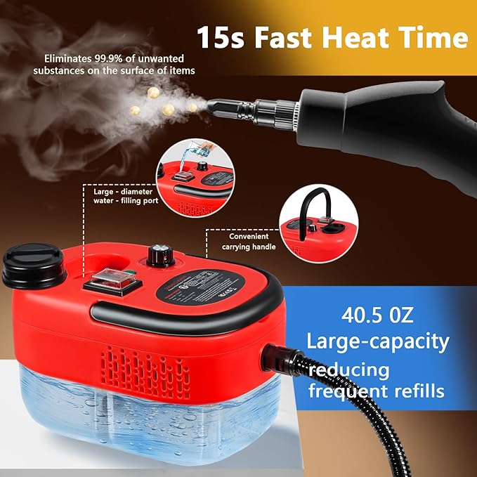 Handheld Steam Cleaner with 1200ml Large Water Tank & High Pressure - for Floors, Upholstery, Grout, Cars, Tiles, Windows, Kitchen