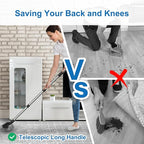 ITTAR Scrub Brush with Long Handle, 10" Wide Stiff Bristles Deck Brush, Heavy-Duty Floor Cleaning Brush, 2-in-1 Scrubber Squeegee Broom for Cleaning Patio, Pool, Kitchen, Garage, Bathroom Floor-Black