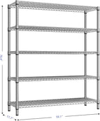 M MZG 3500LBS 59" W 5 Tier Storage Shelves Rack Metal Wire Shelving Unit, Storage Standing Shelf Organizer for Laundry Bathroom Kitchen Pantry Closet Garage, Chrome 17.7" D x 59.1" W x 70.4" H