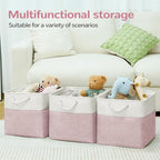 13 x 13 Inch Cube Storage Bins, 6 Pack Fabric Storage Basket with Handles, Foldable Boxes Organizer for Shelf Baskets for Home, Clothes (White/Pink)