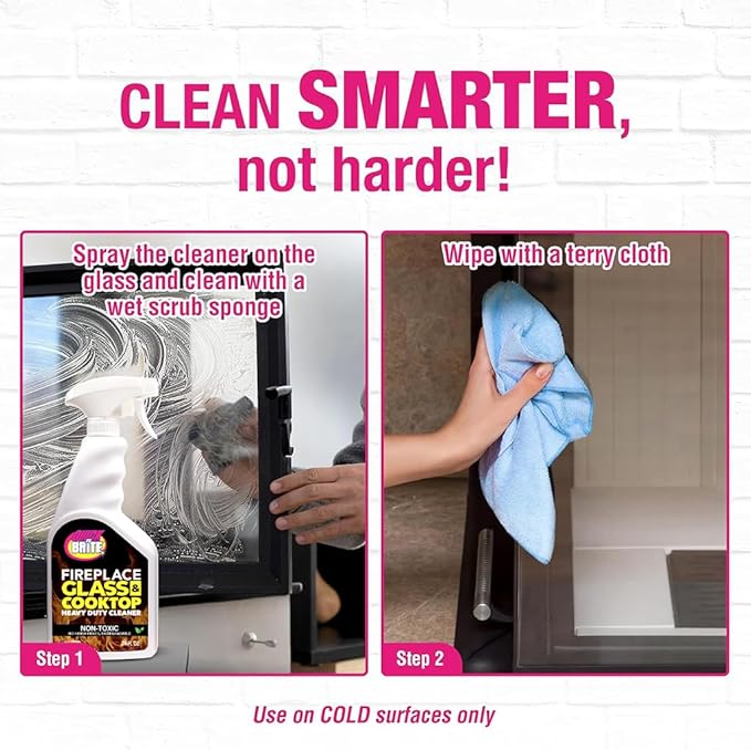 Quick N Brite Fireplace Glass Cleaner 24oz, Nonabrasive Cleaning Spray for Fireplace Glass, Oven Glass, Glass Cooktops, Ceramic-Glass, Microwave Glass (Pack of 3)