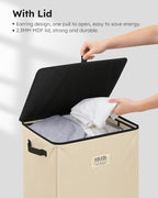SOLEDI Laundry Hamper with Lid 100L Large & Tall Collapsible Laundry Basket, Clothes Hamper with Bag Removable Easy to Carry, Dirty Hampers for Bedroom, Bathroom, Dorm, College, Beige