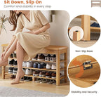 Shoe Rack Bench Seat Rubberwood 3-Tier Wooden Storage Bench 550lbs Compact Mid-Century Modern Design for Entryway, Hallway, Closet, Front Door Entrance, Foyer