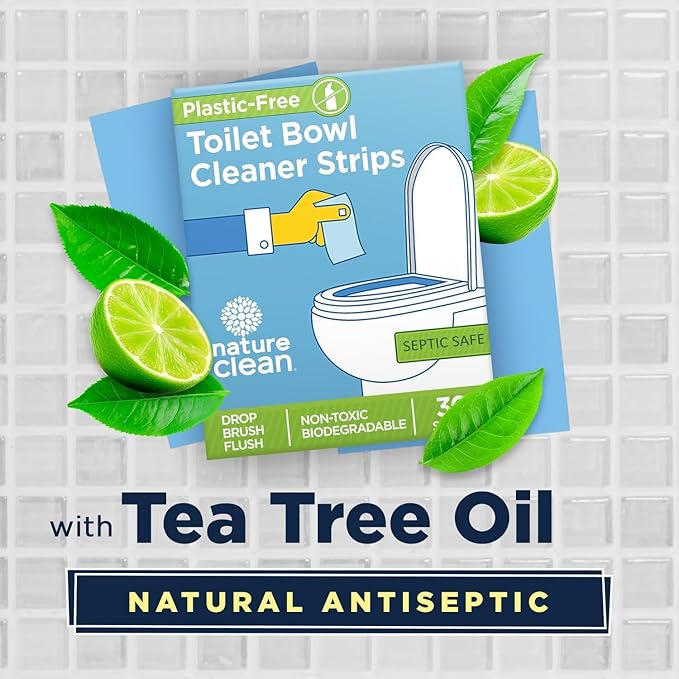 Nature Clean Non-Toxic Toilet Bowl Cleaner Strips, Plastic-Free, Natural, Septic Safe, Zero Waste, Refresh Toilets & Bathroom with Fresh Scent, 36 + 9 Pack