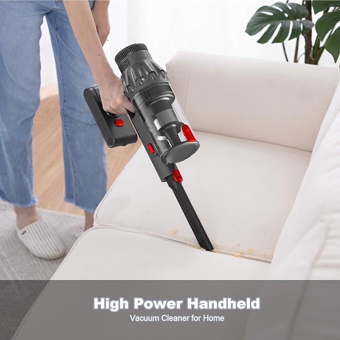 Cordless Vacuum Cleaner - Vacuum Cleaners for Home, Stick Handheld Pet Hair Hardwood Floor Vac, High Power Hand Held Rechargeable Battery Portable Household Lightweight Vac, Red