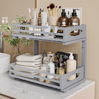 Under Sink Organizer, 2 Tier Under Sink Organizers and Storage, Adjustable Height, Slide Out Metal Cabinet Organizers, Pull Out Cabinet Storage Drawer Shelf for Kitchen Bathroom Gray, 1 Pack