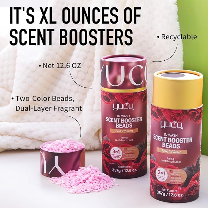 YUCO Scent Beads Laundry Natural,Ultra-Concentrated Two-Color Laundry Beads,Effective Fabric Deodorizer,Soften,Static Free,Microcapsule Technology Scent Lock Fresh Last 12Weeks(Rose Sandalwood,12.6OZ)