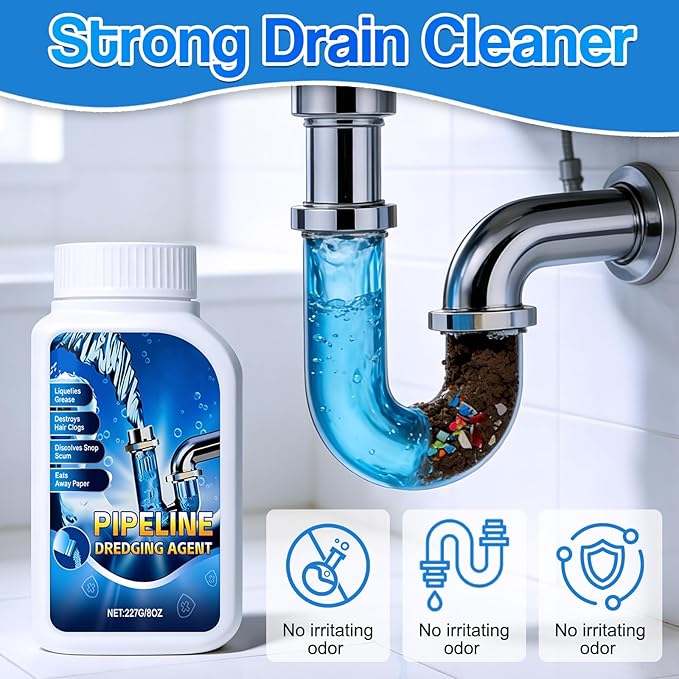 Strong Drain Cleaner for Kitchen, 2026 New Pipeline Dredging Agent, Fast Powerful Unclog Sink Drain Cleaner, Powerful Grease Dissolver for Bathroom, Pipe Cleaning Solution for Homeowner (1pcs)