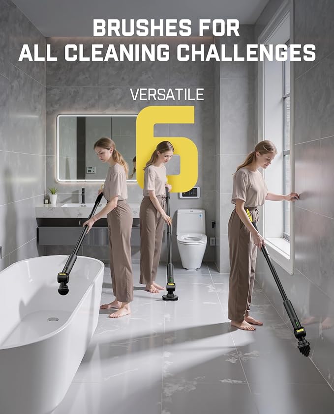 Fanttik VoltiPulse G9 Pro Electric Scrubber, Dual-Speed Rotary Cleaner with 6 Brush Heads, Adjustable Angle & Extendable Handle, IPX7 Waterproof, Type-C Charging for Bathroom, Tile, Grout