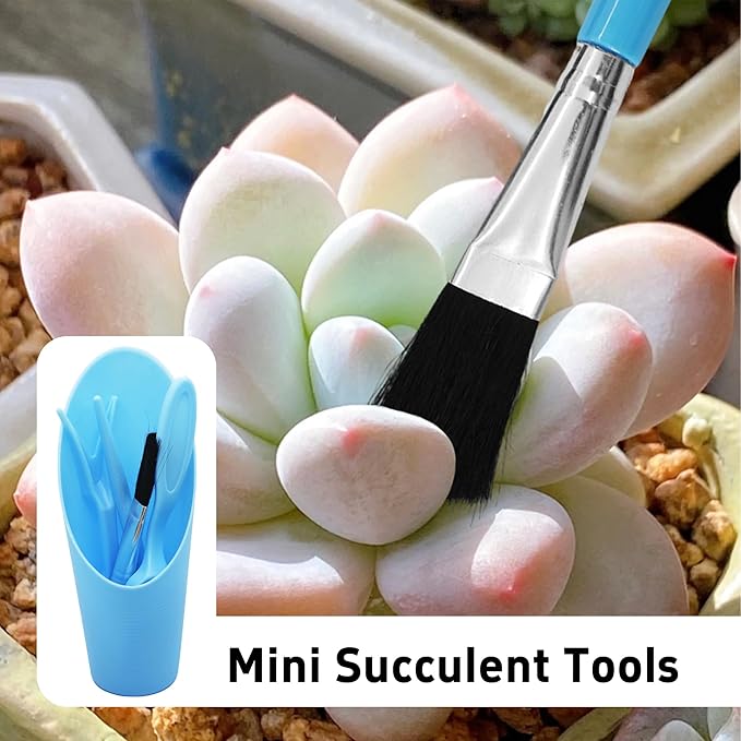 5Pcs Mini Succulent Tools Set, Plastic Garden Hand Tools Kit for Indoor Plant Care, Succulent Bonsai Miniature Garden Tool Set,Small Gardening Tools for Transplanting Digging Planting, Blue