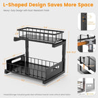 Under Sink Organizer Storage 2-Tier Heavy Duty Metal Pull Out Cabinet Organizer Slide Out Sink Shelf Organizer Height Adjustable, Multi-Purpose Storage Shelf for Kitchen Bathroom (Black, 1 Pack)