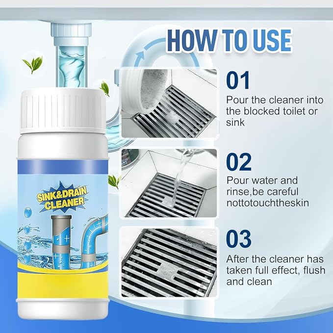 Sink and Drain Cleaner, Pipeline Dredging Agent, Sink and Drain Cleaner Powder, Multi-functional Fast-Acting Pipe Dredging Agent for Kitchen and Toilet Pipeline (2pcs)