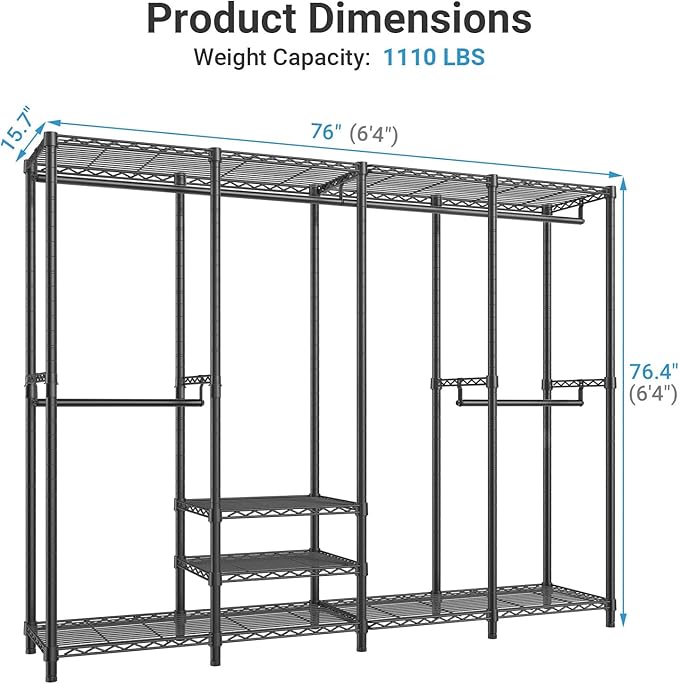 VIPEK V40C Covered Clothes Rack Heavy Duty Clothing Rack with Cover, Custom Freestanding Closet Portable Wardrobe Closet for Bedroom, Large Black Coset Rack with Black Upgarded Polyester Cover