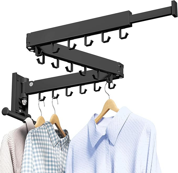 Clothes Drying Rack Wall Mounted(can fold Upward),Laundry Drying Rack,Laundry Room Organization,Wall Mounted Laundry Rack Folding,Retractable Clothing Rack,Collapsible Clothes Hanging Rack
