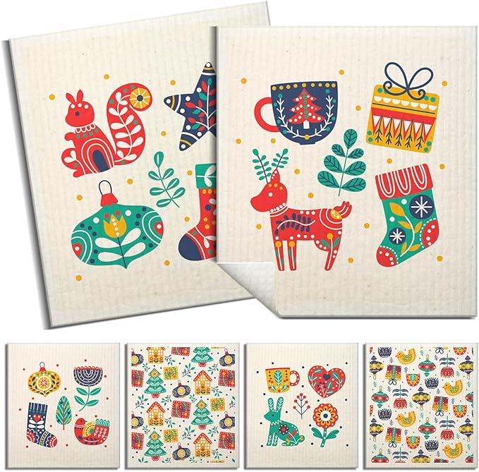 6 Pack Swedish Dishcloths for Kitchen |Watercolor Dish Towels | Reusable Paper Towels Washable | Non-Scratch Cellulose Sponge Cloths | No Odor, Biodegradable, Swedish Cloths, Pattern