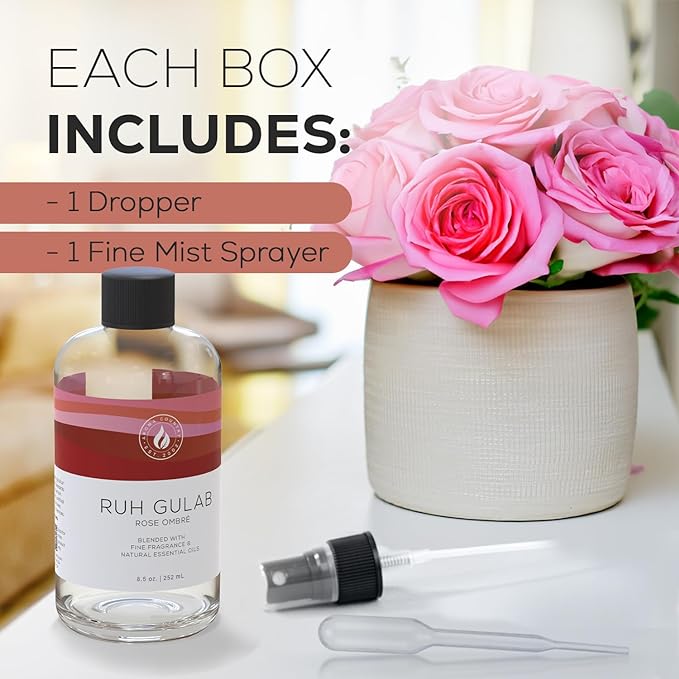Aroma Country Ruh Gulab Diffuser Oil - Luxury Essential Oils for Diffuser Refill & Air Freshener Room Spray - Long-Lasting & Natural Home Fragrance, Damask Rose Scented Oil for Diffusers (8.5 Fl. oz)