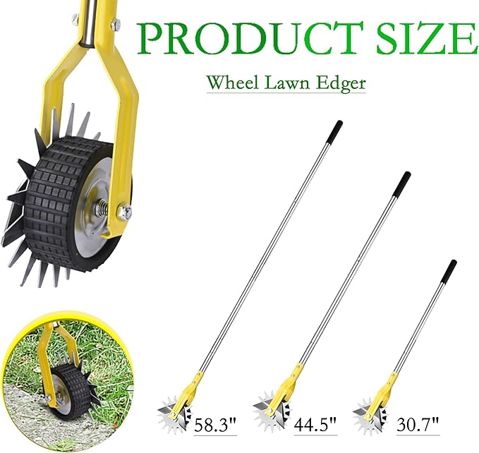 Wheel Rotary Edger, Adjustable Length Lawn Edger, Stainless Steel Edger Lawn Tool, Lawn Tool for Manual Edger, Rotary Edger for Sidewalks, Gardens, Driveways and Flower Bed Edging, yellow