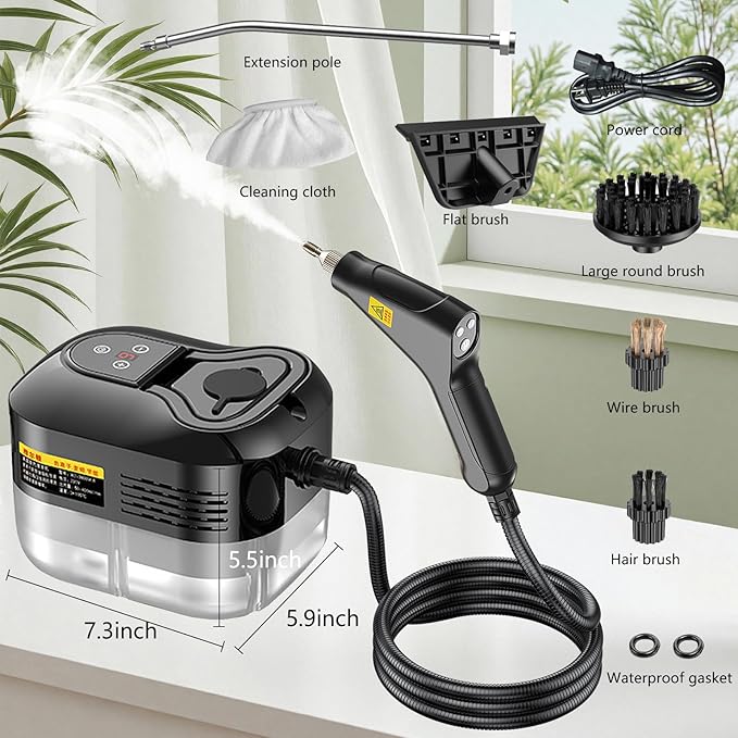 Handheld Steam Cleaner, Portable Steamer for Cleaning with 9pcs Accessories, 6-Level Adjustable Handle, 12s Heat-Up, 1200ml Tank, Steam Cleaner for Home,Dirt,Grout,Tile,Floor,Couch and Car (Black)