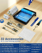 32PCS Paint Roller Kit with Extension Pole - 2 to 4 FT Pole, 4 inch 9 inch Paint Rollers, Paint Brushes for Walls, Painters Tape & Drop Cloth, Microfiber Roller Covers for Professional Painting