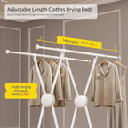BIREN Clothes Drying Rack Heavy Duty Clothing Racks Extending Laundry Rack Two Drying Modes Garment Racks for Drying Clothes, Adjustable Length from 32-55 Inches for Indoor Outdoor Use