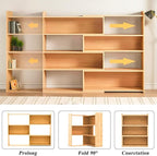 Wooden Extendable Bookcase,Open Low Bookshelf, 4-Shelf Storage Unit, Freestanding Bookcase for Small Spaces or Corners, Stylish Shelves for Living Room and Office (Wood Color, L)