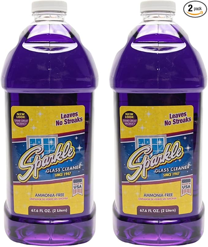 Sparkle Ammonia-Free Glass Cleaner Refill, Heavy Duty Streak-Free Window & Mirror Cleaner Spray, Original Formula, 2L Bottle (Pack of 2)