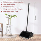 Leumoi 8 Pcs Dust Pans with Long Handle Set 36.6 Inch Commercial Dust Pan with Comb Large Plastic Stand up DustPans for Outdoor Indoor Restaurant Home Office Floor Cleaning (Black)