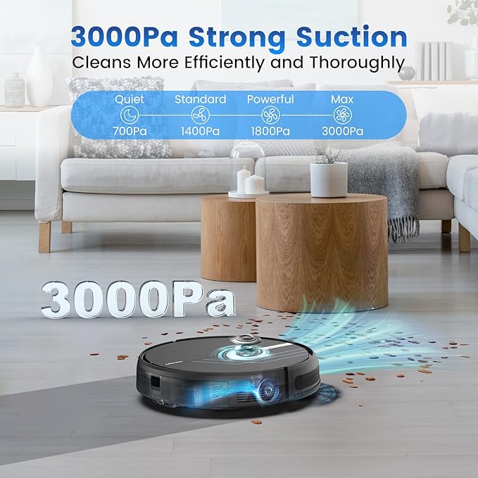 AIRROBO Robot Vacuum and Mop, 3000Pa Strong Suction Power Vacuum Mop Robot, Wi-Fi/App/Alexa, Self-Charging Robotic Vacuum for Hard Floor, Pet Hair and Low-Piled Carpet, Slim Design, Quiet,P30