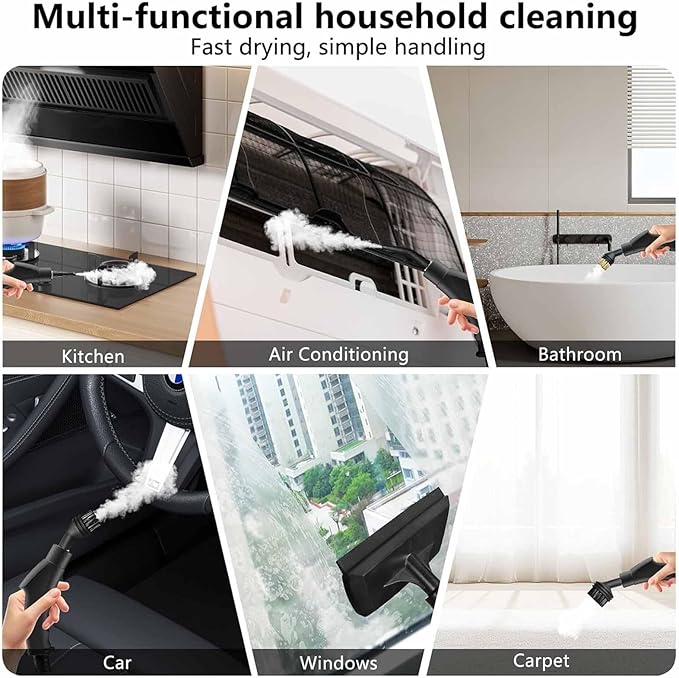 2025 Portable Handheld Steam Cleaner 2500W High Temperature Cleaning Steamer Machine for Car Detailing, 1200ml Large Capacity 3-Levels Adjustable Hand Held Steamer for Home, Car, Kitchen(White)