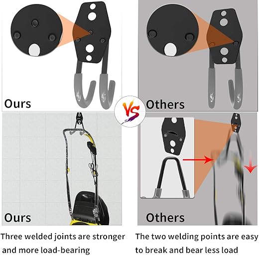 3-H Garage Wall Hooks 10 Pack, Heavy Duty Garage Hooks with Extra Welding Spots, Wall Mount Storage Organizer for Hanging Garden Lawn Tools, Chair, Shovel, Blower, Toolkit (Grey)