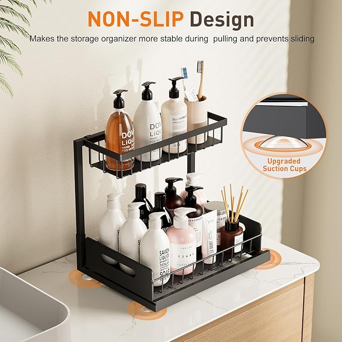 Under Sink Organizer 1 Pack,Pull Out Cabinet Organizer Shelf,Kitchen Bathroom Organizers and Storage with Sliding Drawer,Storage Shelves,Storage and organization for Home,Laundry Room,RV,Pantry,Spice