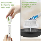 RIMAY Dish Brush with Soap Dispenser Storage Set, Soap Dispensing Dish Brush with 2 Pcs Brush Refills & Holder, Kitchen Dish Washing Wand with Handle for Dishes/Pans/Pots/Sink (White)