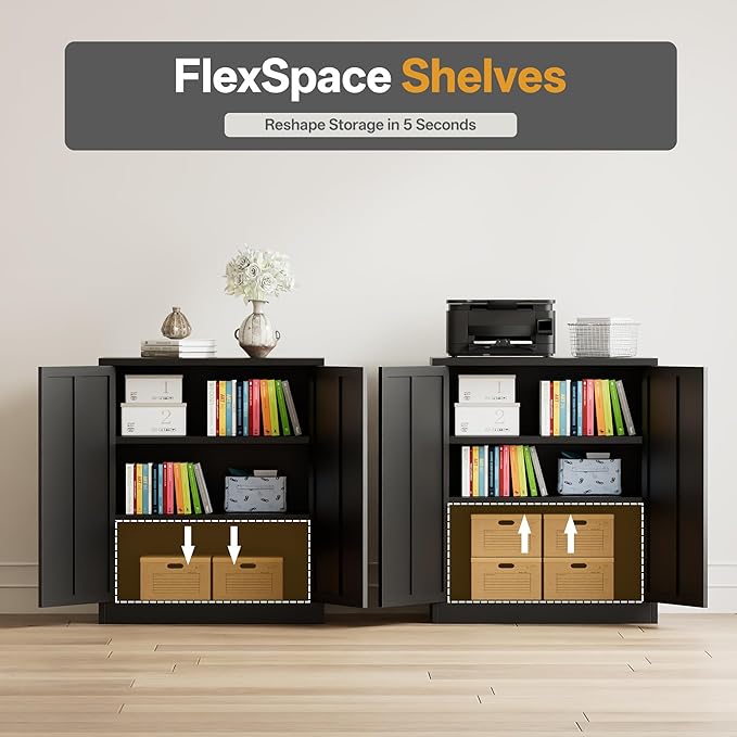 Metal Storage Cabinet 36" H,Steel Locking Cabinet with 2 Lockable Doors and 2 Adjustable Shelves Easy to Assemble for Home Office, Garage,School, Apartment, Warehouse, Utility Room,Black